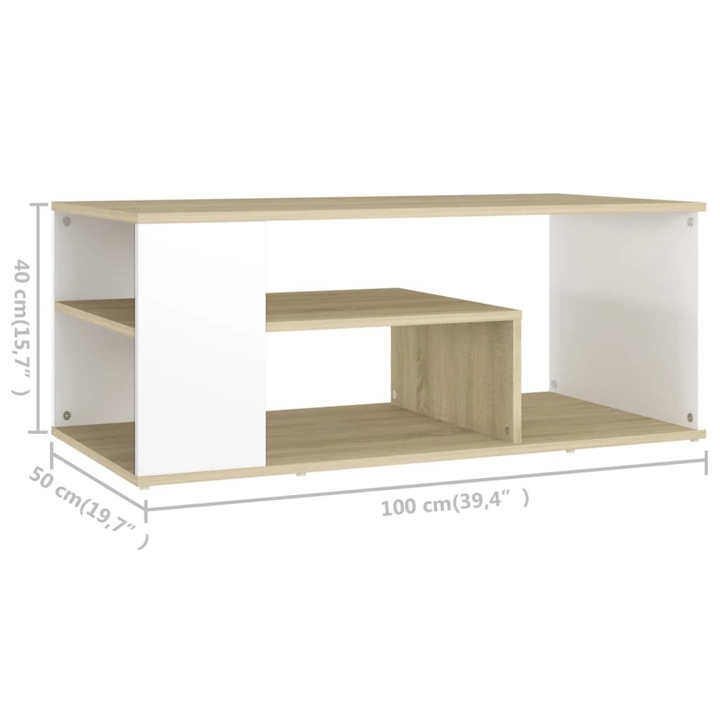 Couchtisch Weiß und Sonoma-Eiche 100x50x40 cm Holzwerkstoff