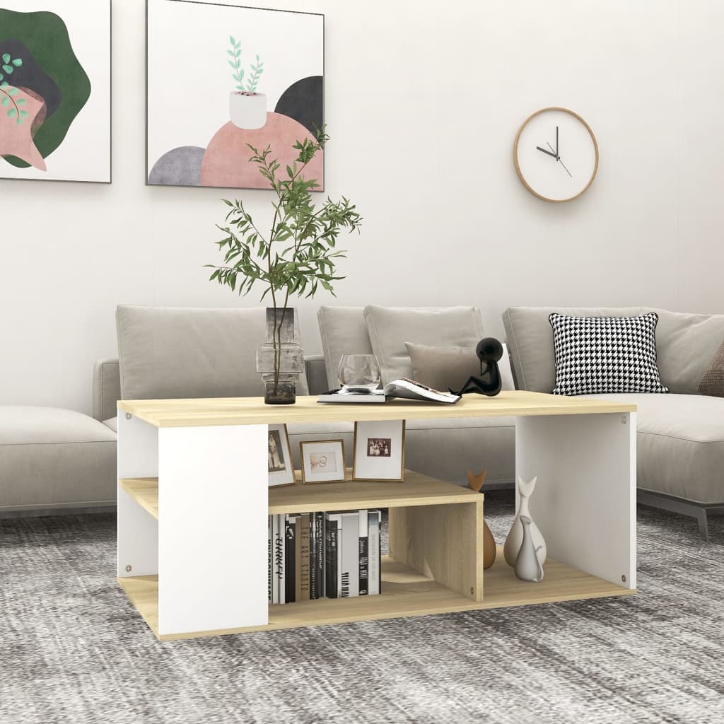 Couchtisch Weiß und Sonoma-Eiche 100x50x40 cm Holzwerkstoff
