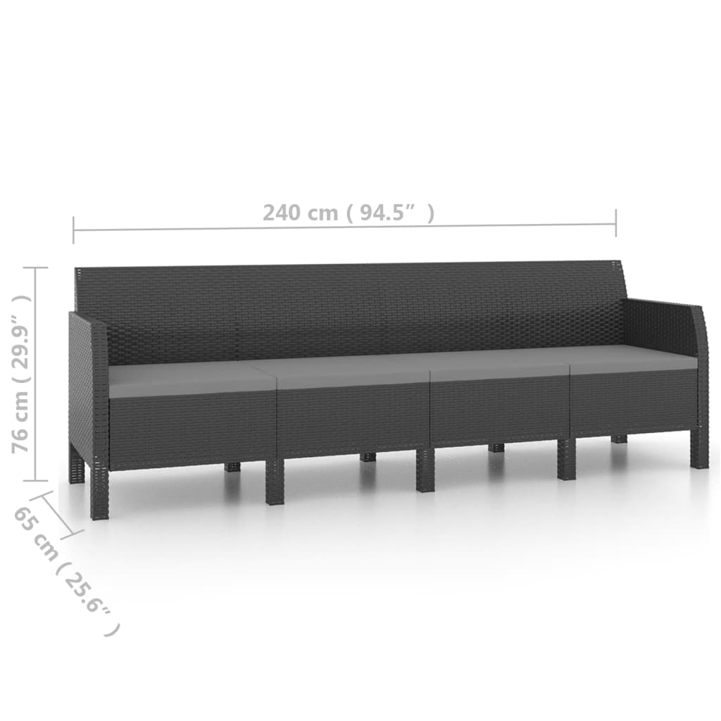 4-seater garden sofa with cushions anthracite PP rattan