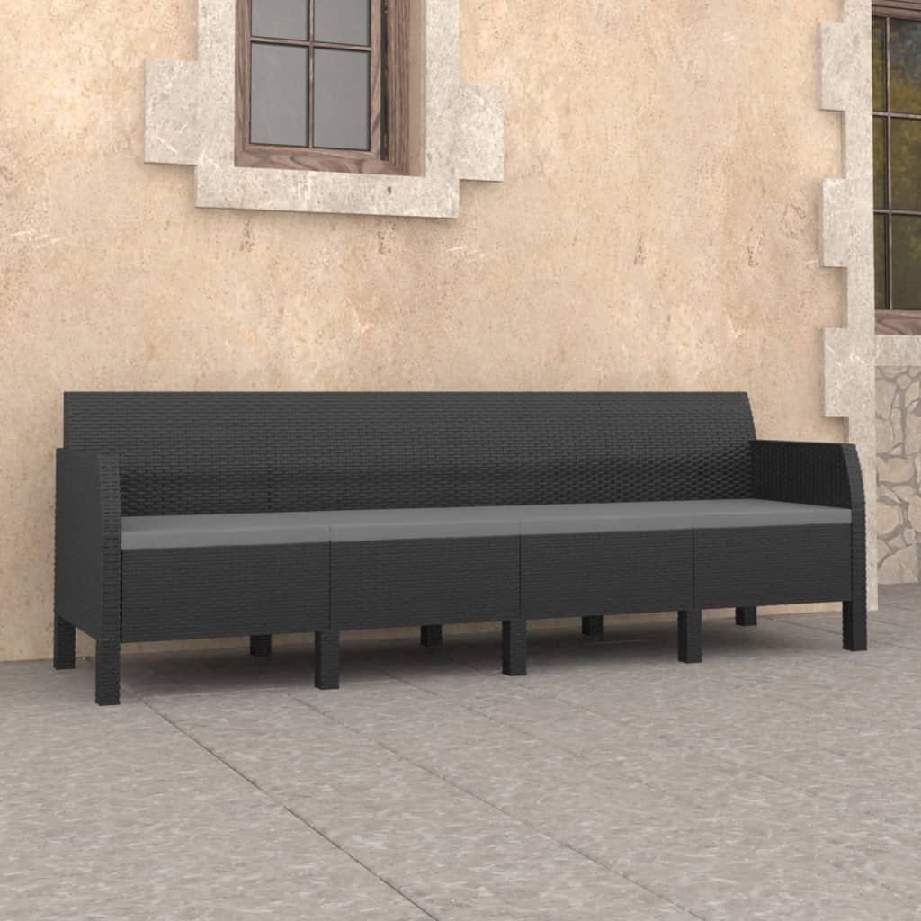 4-seater garden sofa with cushions anthracite PP rattan