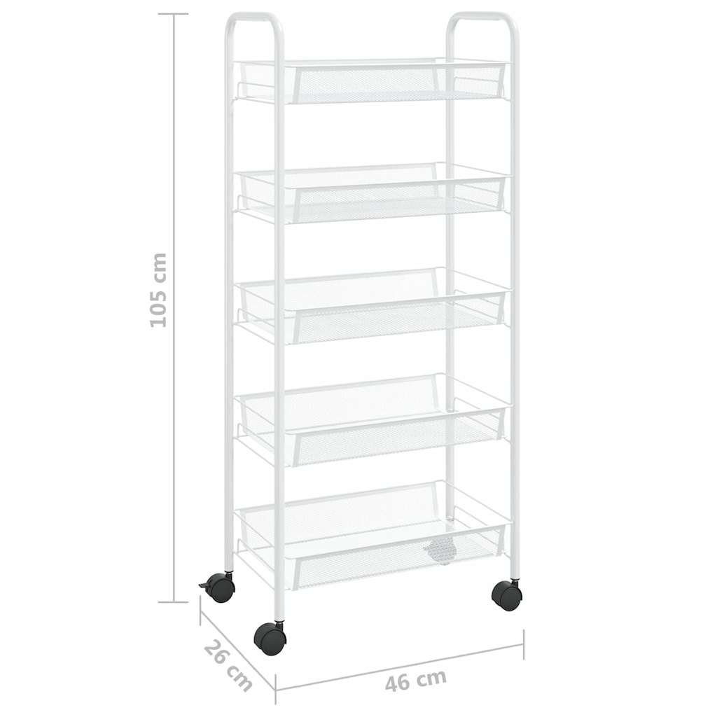 Küchenwagen 5 Etagen Weiß 46x26x105 cm Eisen