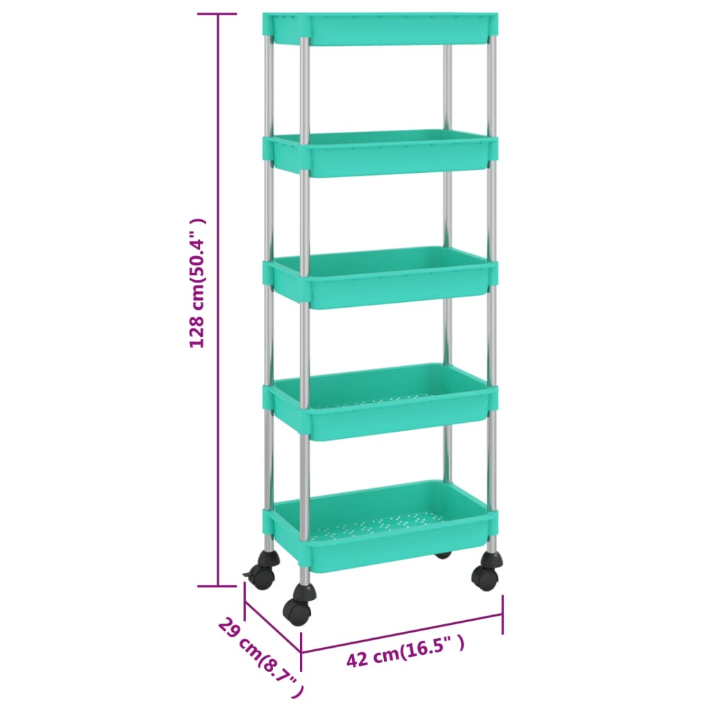 Kitchen trolley 5 levels turquoise 42x29x128 cm iron and ABS