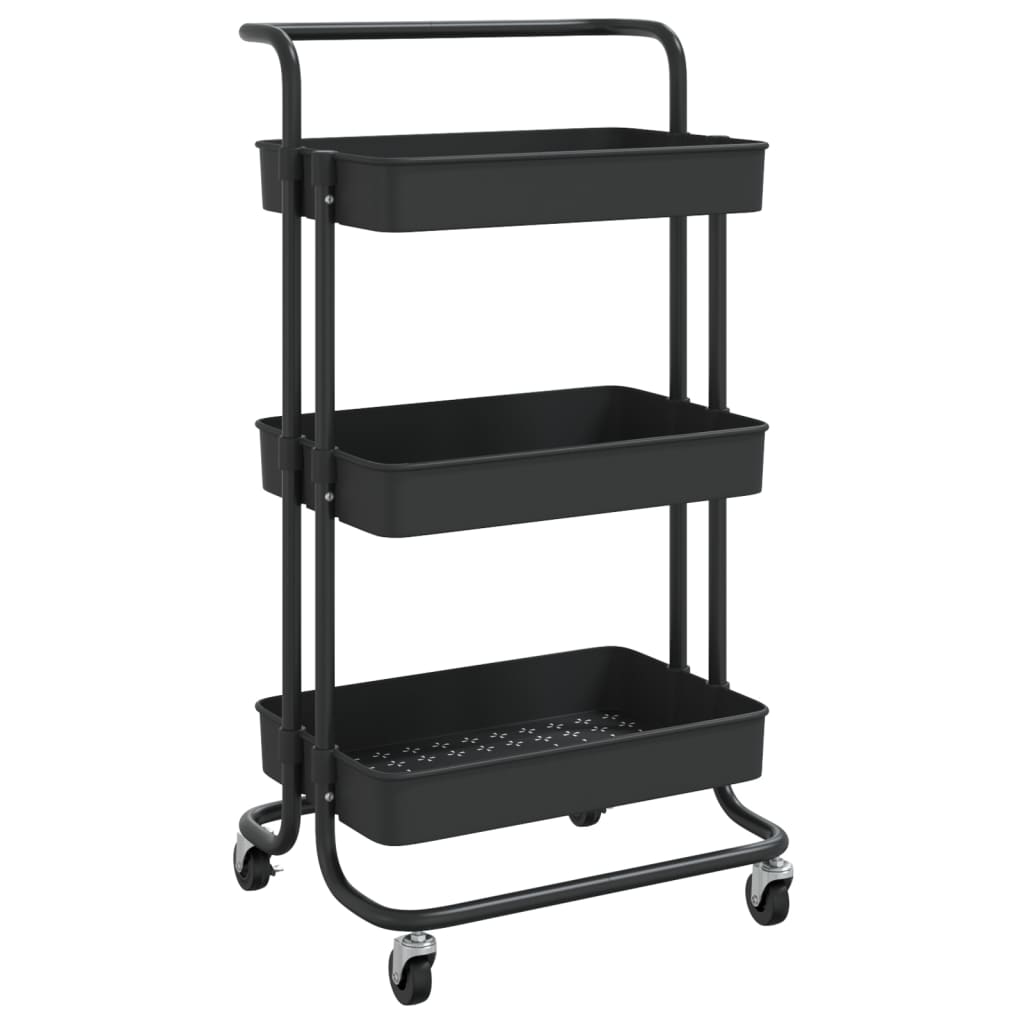 Kitchen trolley 3 levels black 42x35x85 cm iron and ABS