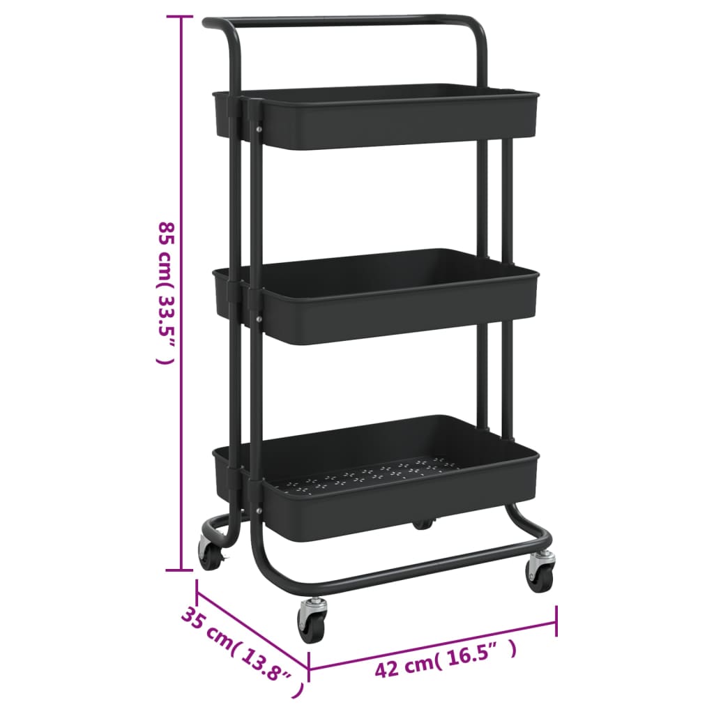 Kitchen trolley 3 levels black 42x35x85 cm iron and ABS