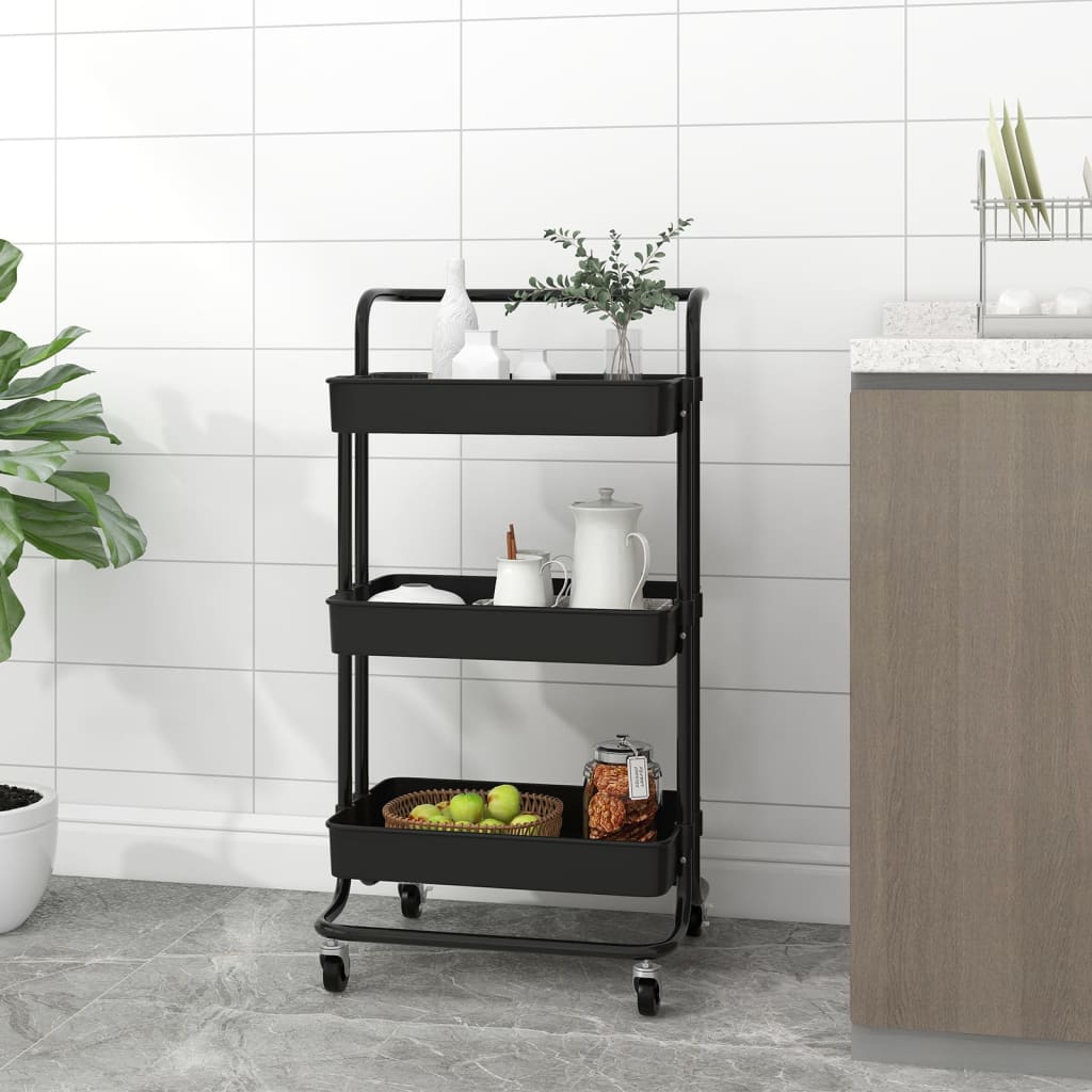 Kitchen trolley 3 levels black 42x35x85 cm iron and ABS