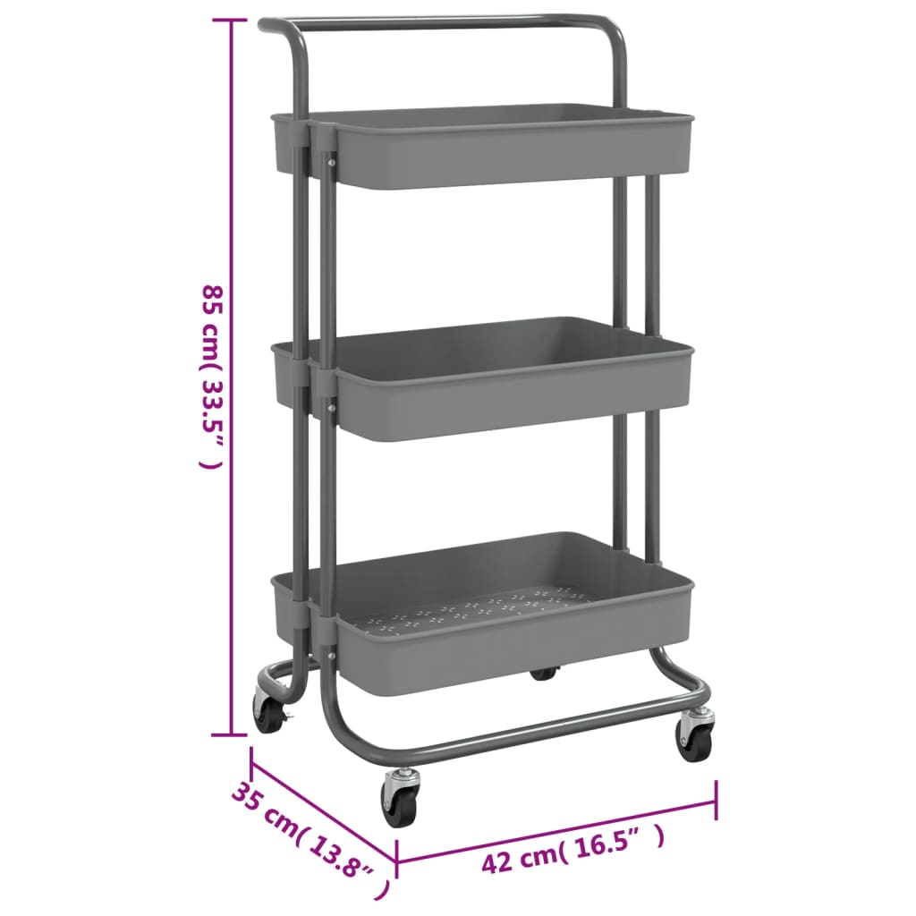 Kitchen trolley 3 levels grey 42x35x85 cm iron and ABS
