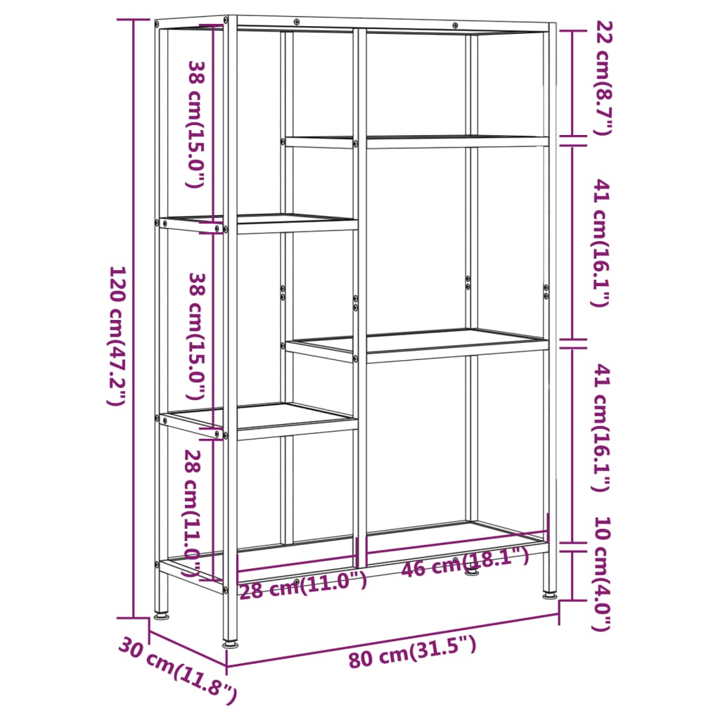 Bookshelf 80x30x120 cm steel and wood material