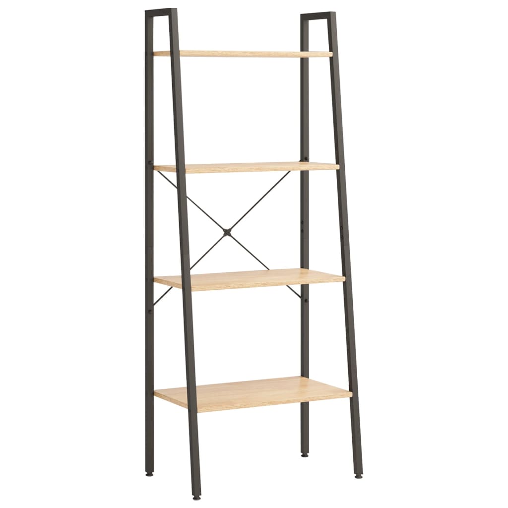 Étagère autoportante à 4 niveaux, marron clair et noir, 56 x 35 x 140 cm