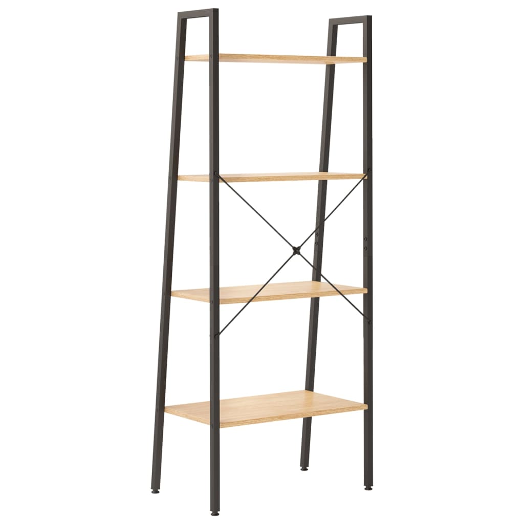 Étagère autoportante à 4 niveaux, marron clair et noir, 56 x 35 x 140 cm