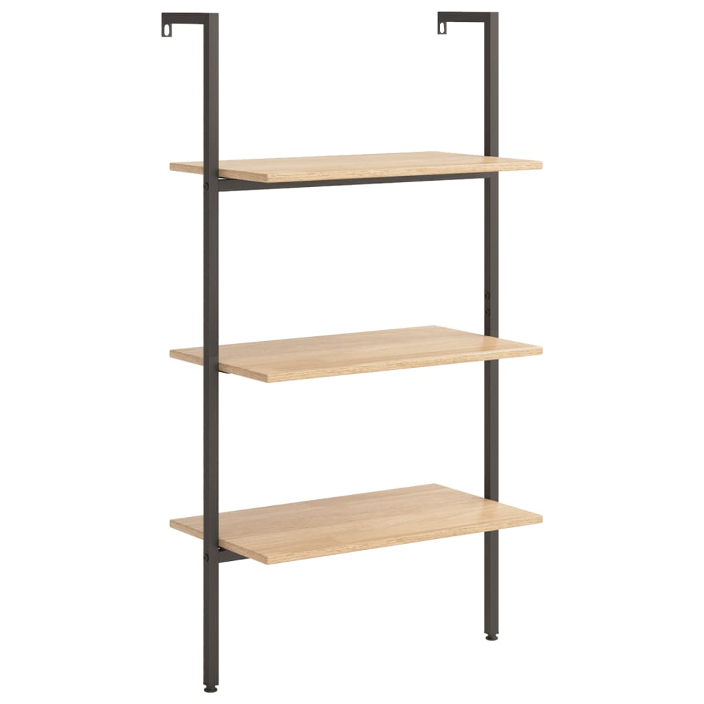 Leaning shelf with 3 shelves light brown and black 64x35x120.5 cm