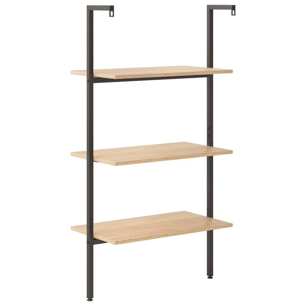 Leaning shelf with 3 shelves light brown and black 64x35x120.5 cm