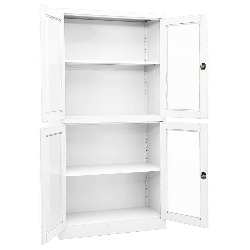 Office cabinet white 90x40x180 cm steel and tempered glass