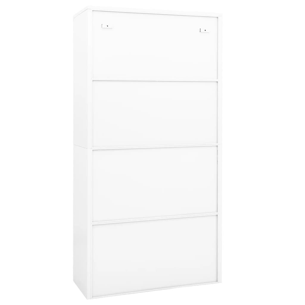 Office cabinet white 90x40x180 cm steel and tempered glass