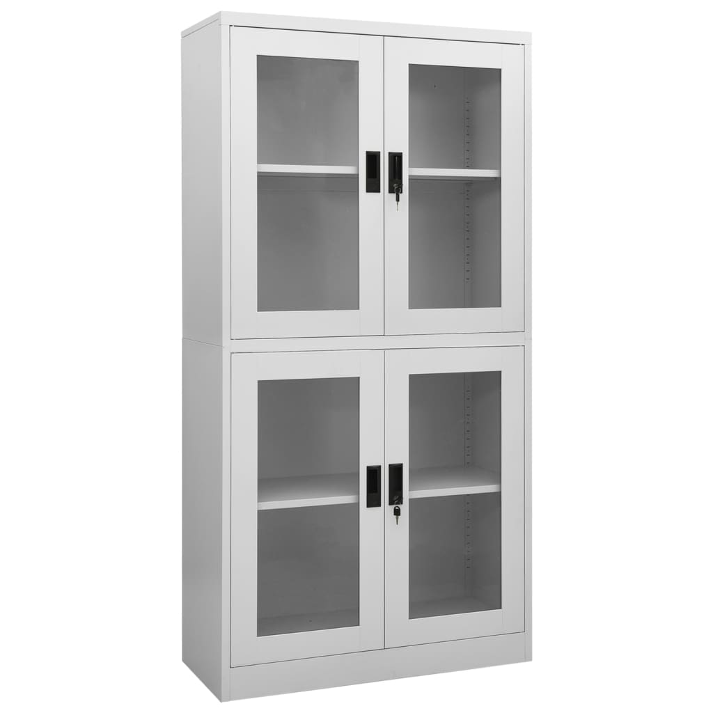Armoire de bureau gris clair 90x40x180 cm en acier et verre trempé