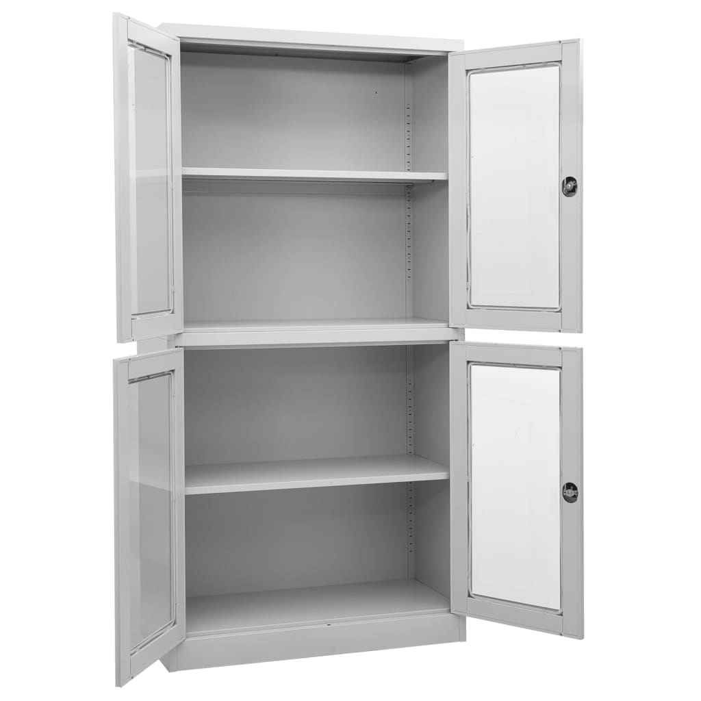 Armoire de bureau gris clair 90x40x180 cm en acier et verre trempé
