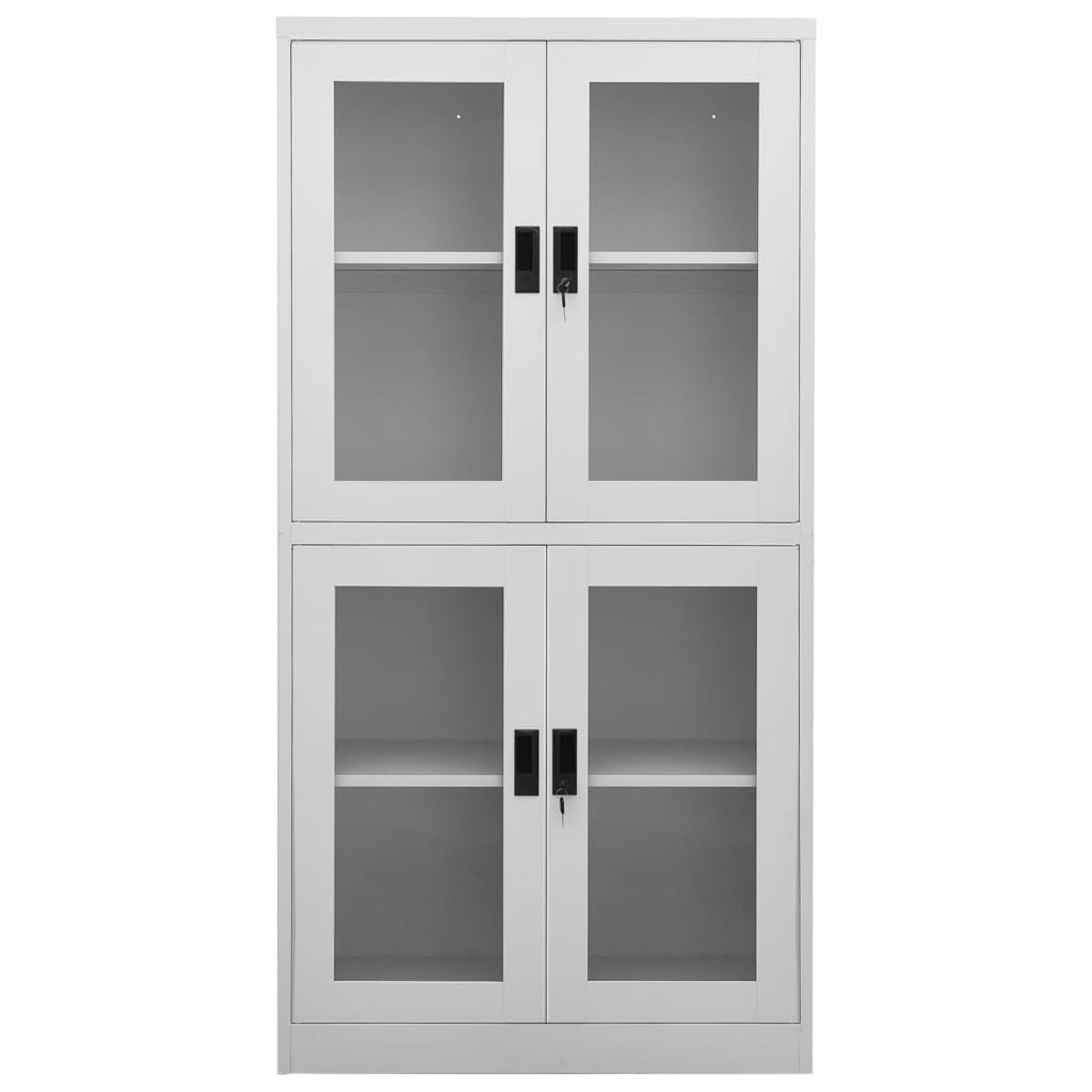 Armoire de bureau gris clair 90x40x180 cm en acier et verre trempé