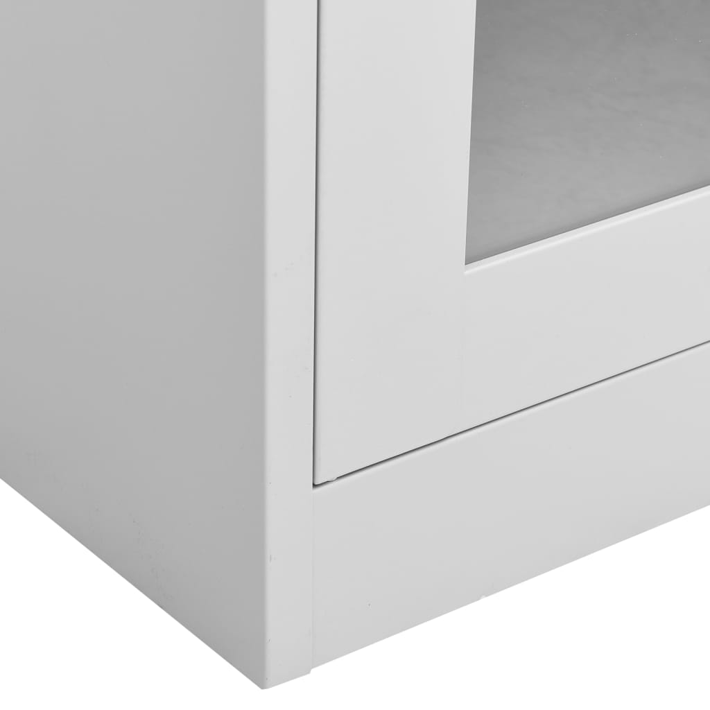 Armoire de bureau gris clair 90x40x180 cm en acier et verre trempé