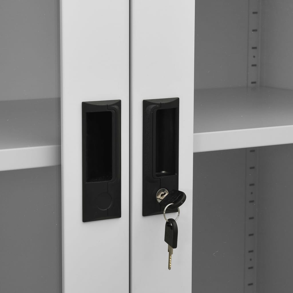 Armoire de bureau gris clair 90x40x180 cm en acier et verre trempé