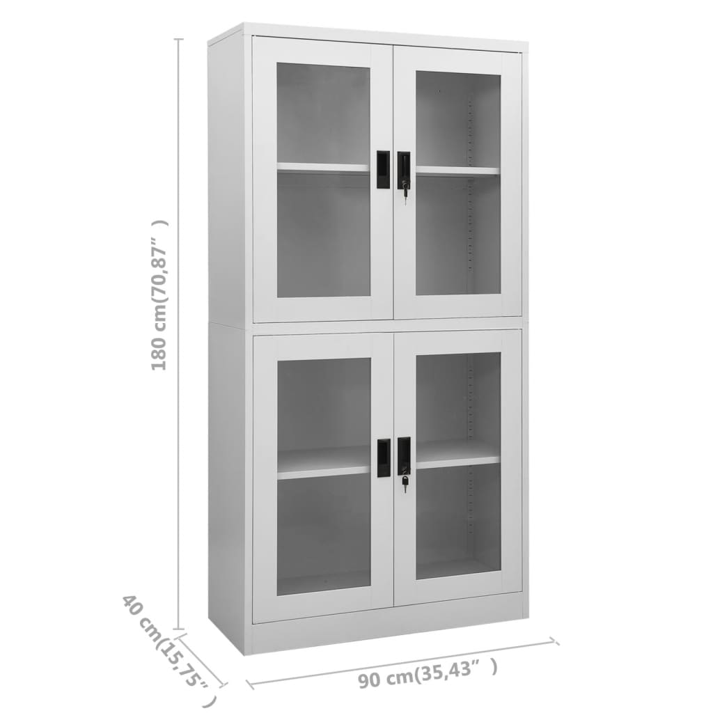 Armoire de bureau gris clair 90x40x180 cm en acier et verre trempé