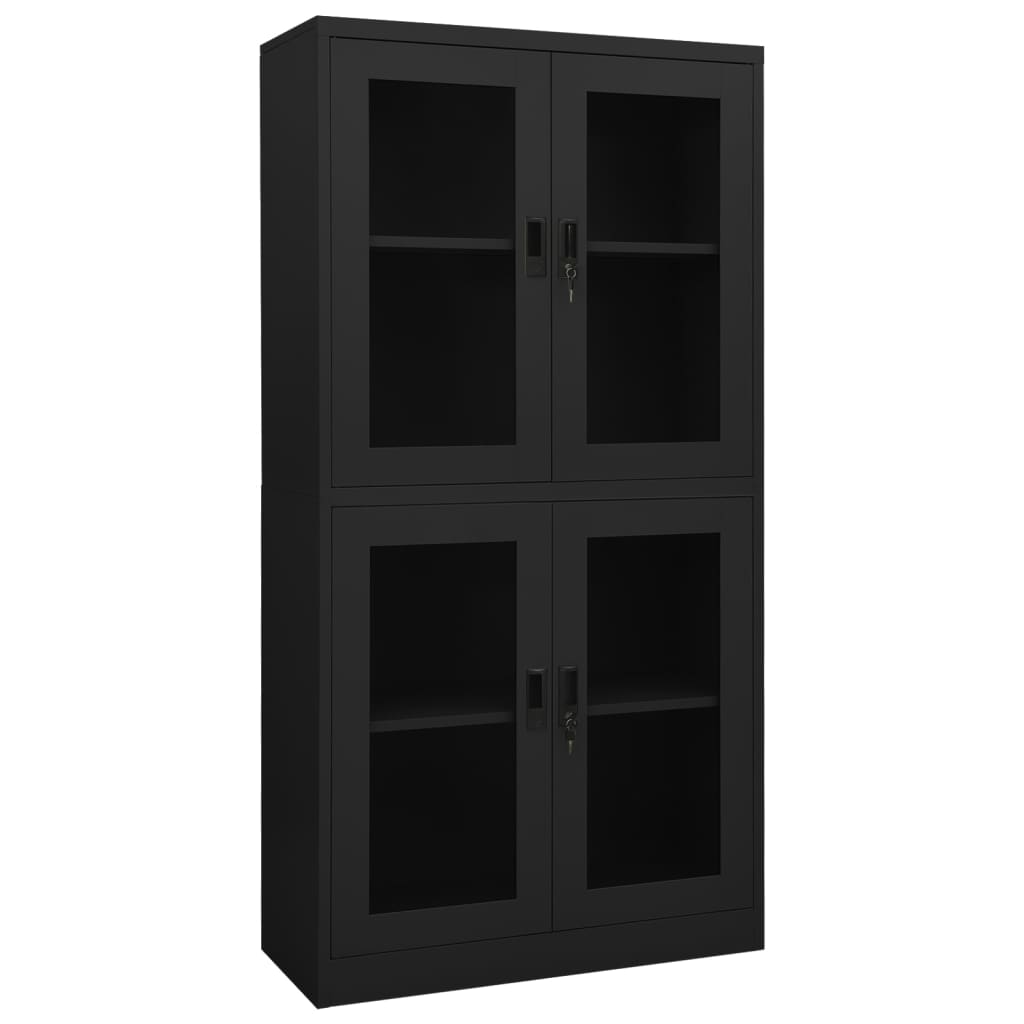 Armoire de bureau anthracite 90x40x180 cm en acier et verre trempé
