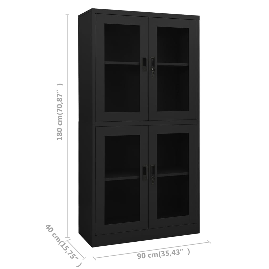 Armoire de bureau anthracite 90x40x180 cm en acier et verre trempé