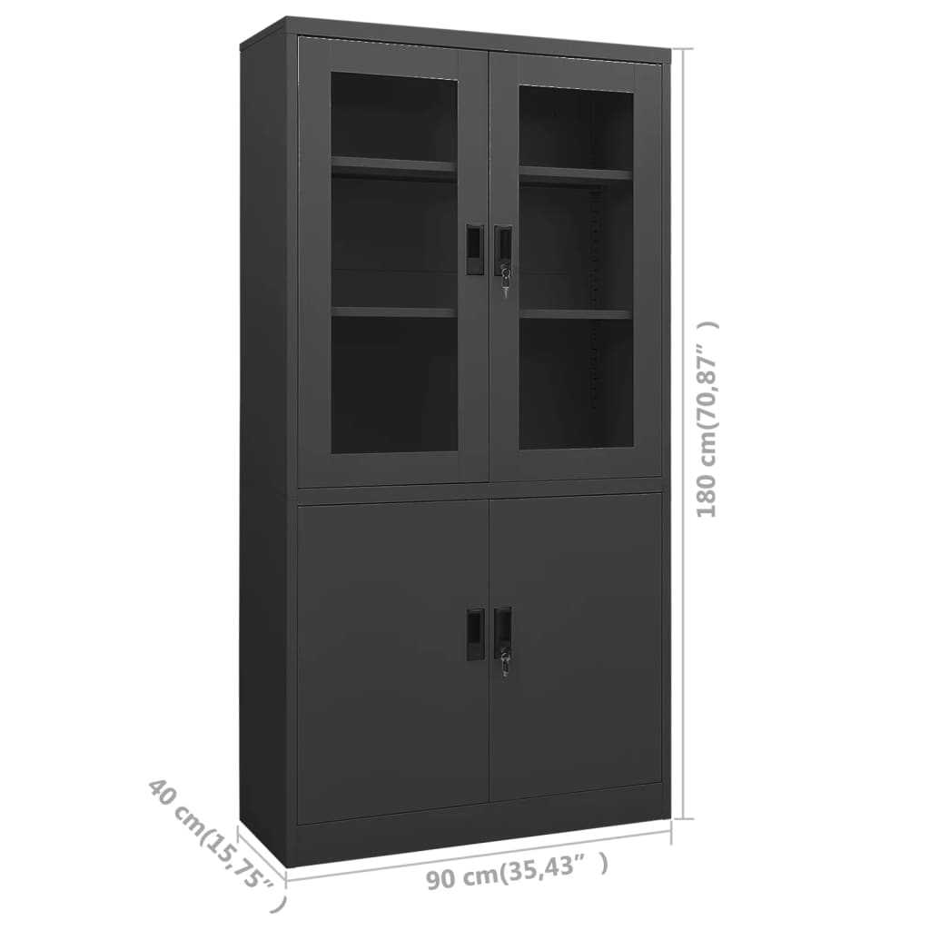 Armoire de bureau anthracite 90x40x180 cm en acier