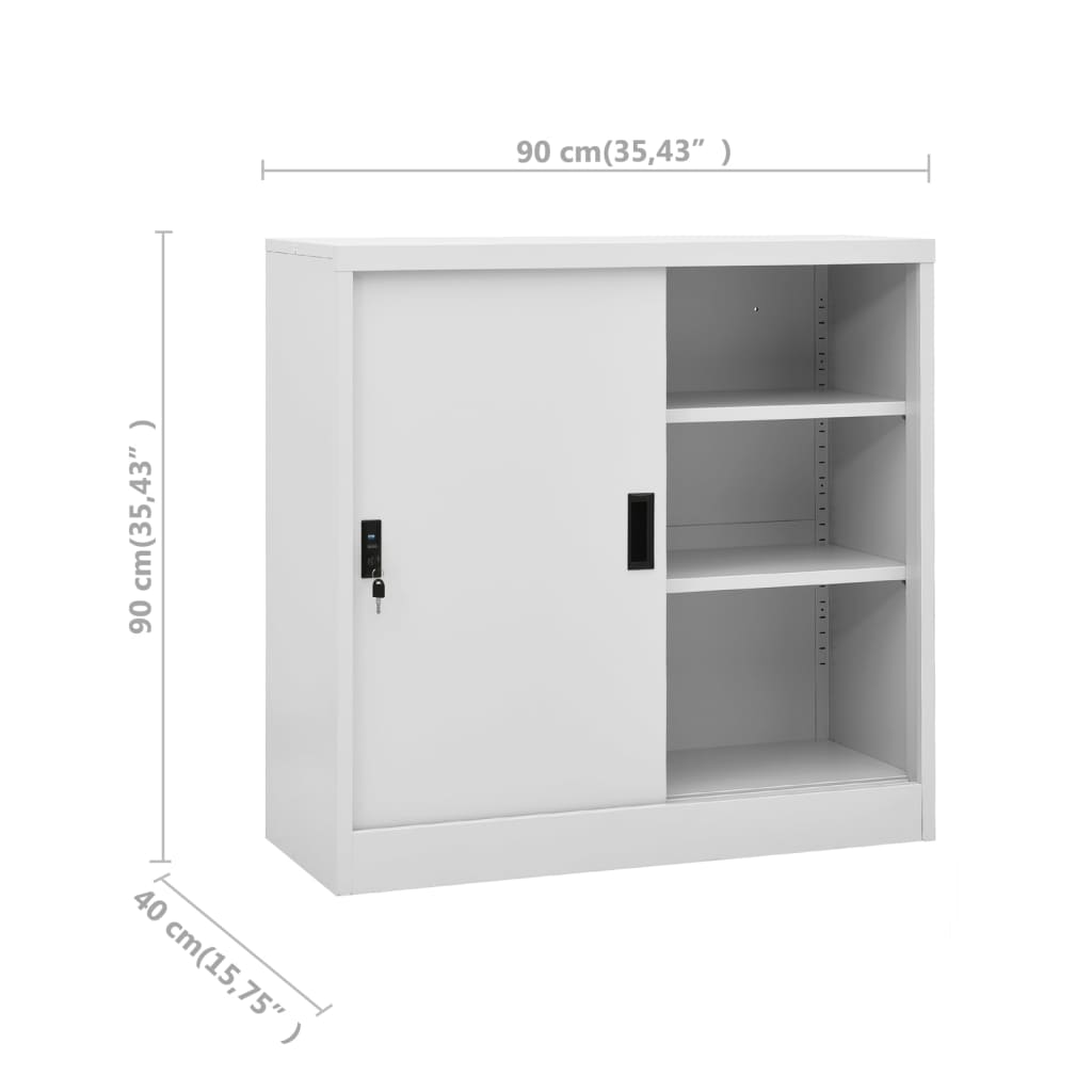 Armoire de bureau avec porte coulissante gris clair 90x40x90 cm en acier