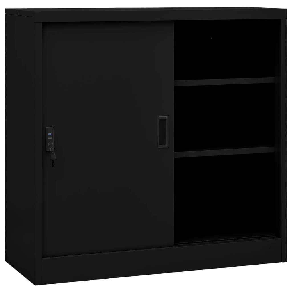 Armoire de bureau avec porte coulissante noire 90x40x90 cm en acier