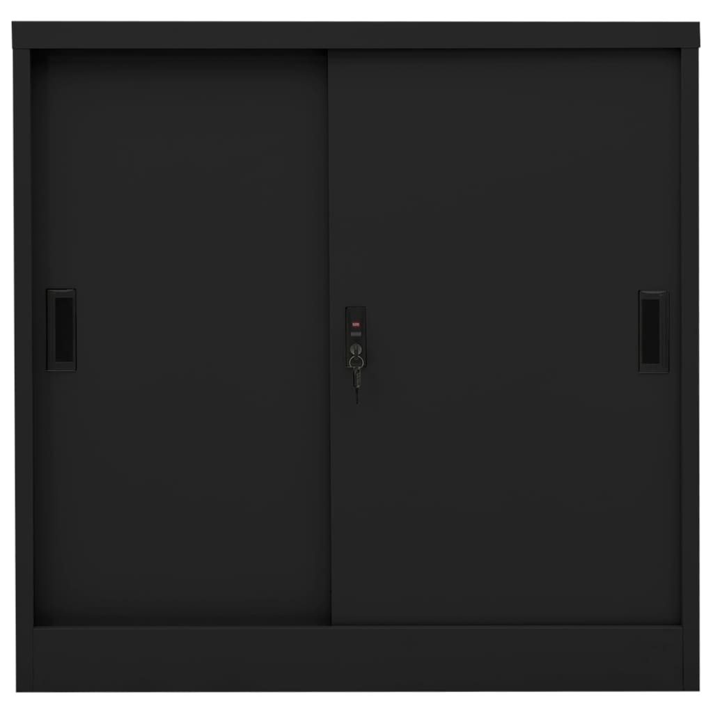 Armoire de bureau avec porte coulissante noire 90x40x90 cm en acier