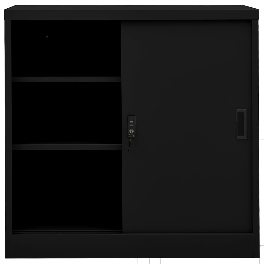 Armoire de bureau avec porte coulissante noire 90x40x90 cm en acier