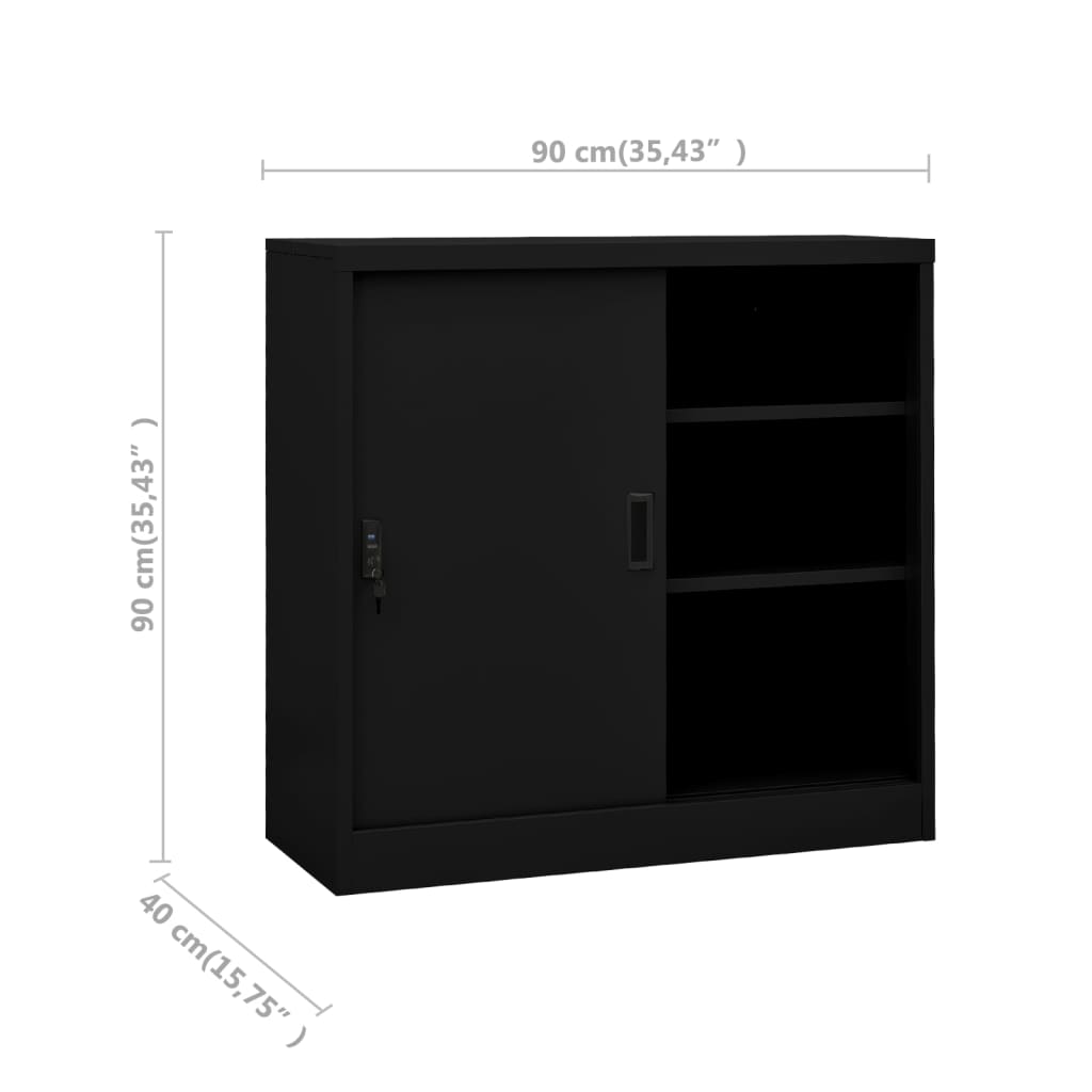 Armoire de bureau avec porte coulissante noire 90x40x90 cm en acier