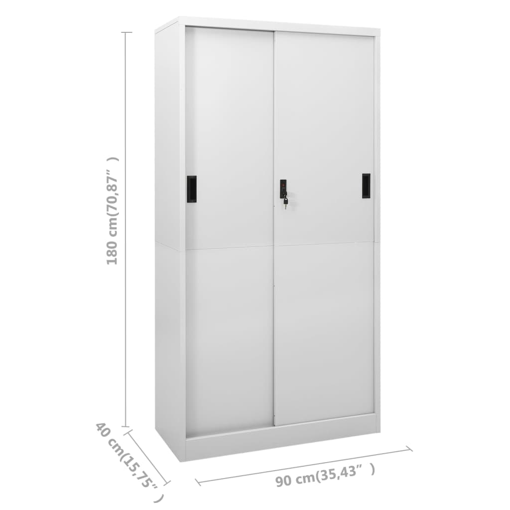 Armoire de bureau avec porte coulissante gris clair 90x40x180 cm en acier