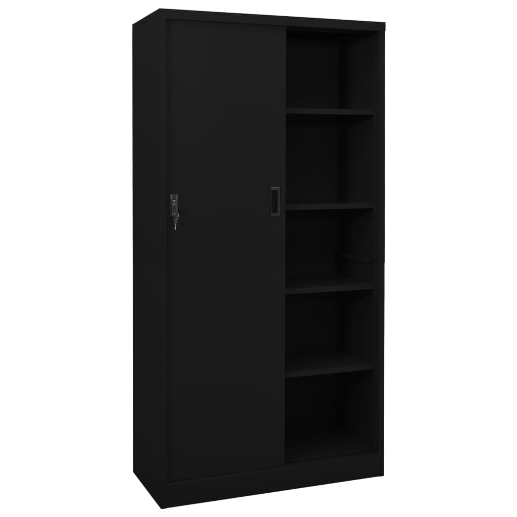 Armoire de bureau avec porte coulissante noire 90x40x180 cm en acier