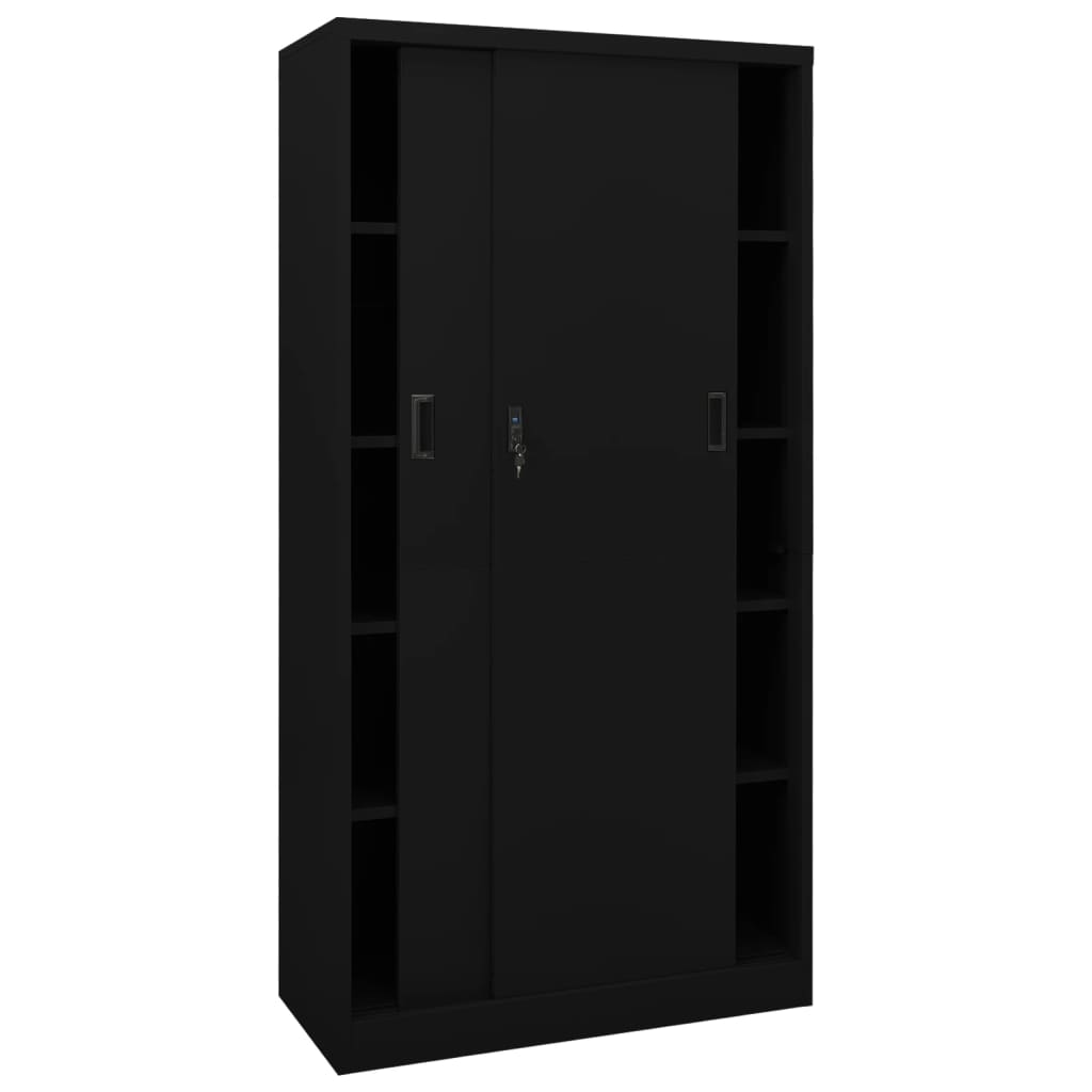 Armoire de bureau avec porte coulissante noire 90x40x180 cm en acier