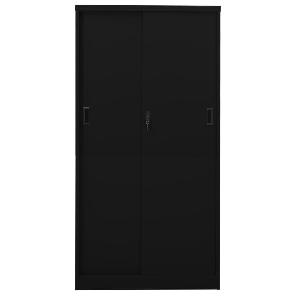 Armoire de bureau avec porte coulissante noire 90x40x180 cm en acier