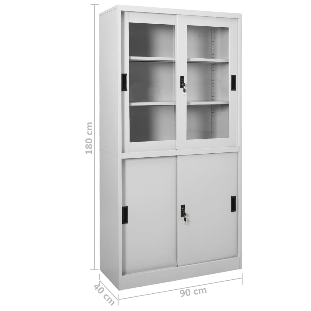 Armoire de bureau avec porte coulissante gris clair 90x40x180 cm en acier