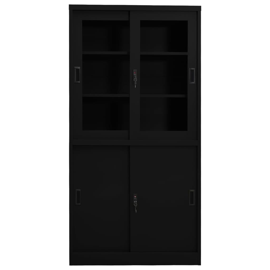 Armoire de bureau avec porte coulissante noire 90x40x180 cm en acier
