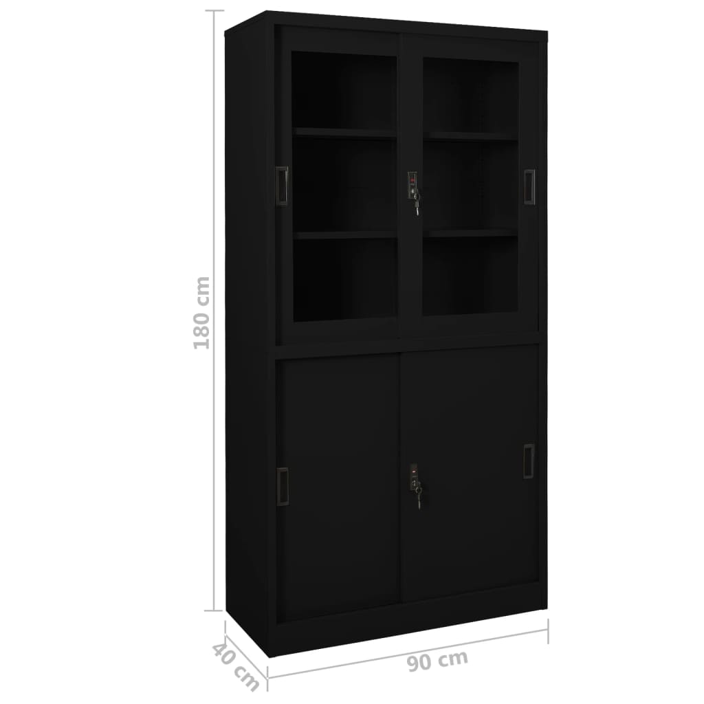 Armoire de bureau avec porte coulissante noire 90x40x180 cm en acier
