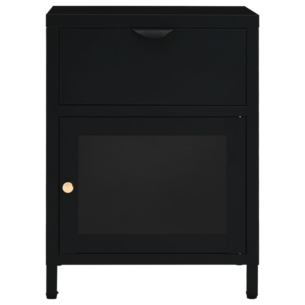 Bedside table black 40x30x54.5 cm steel and glass