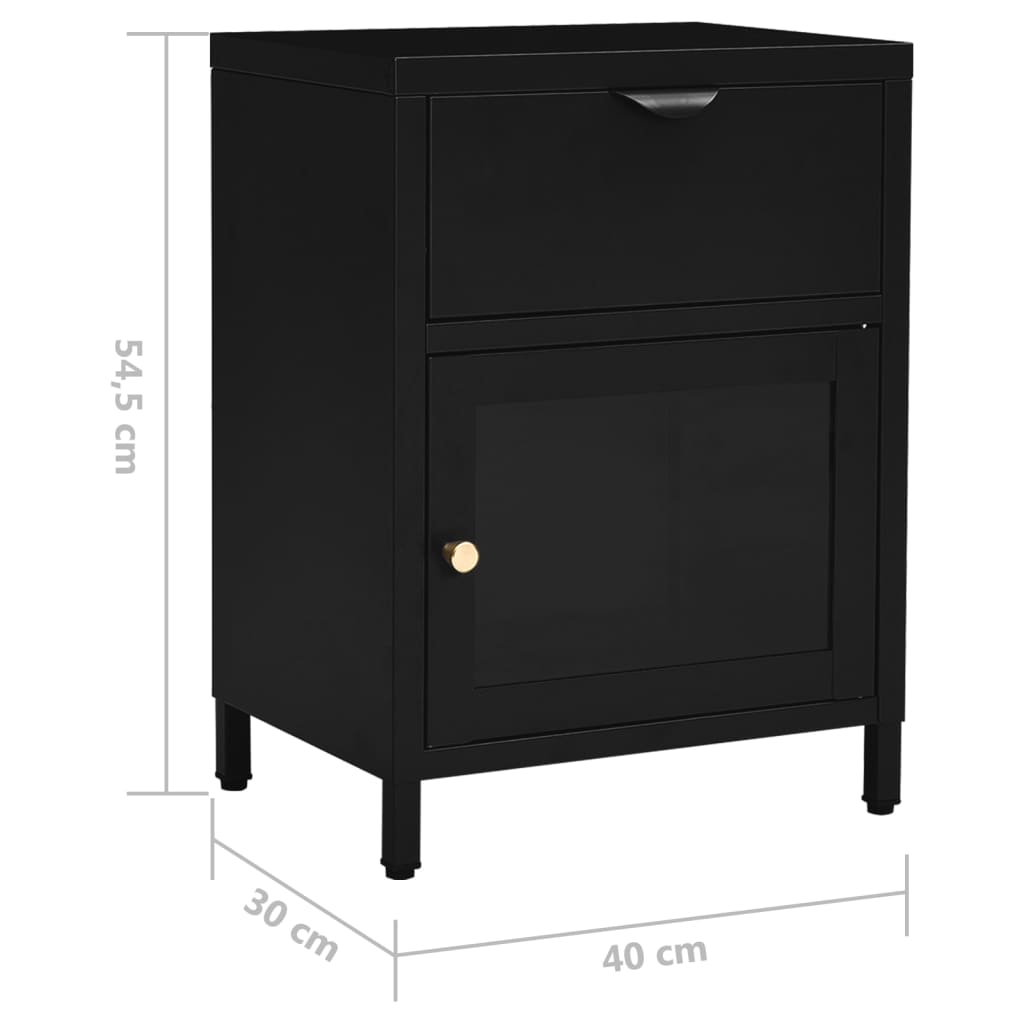 Bedside table black 40x30x54.5 cm steel and glass