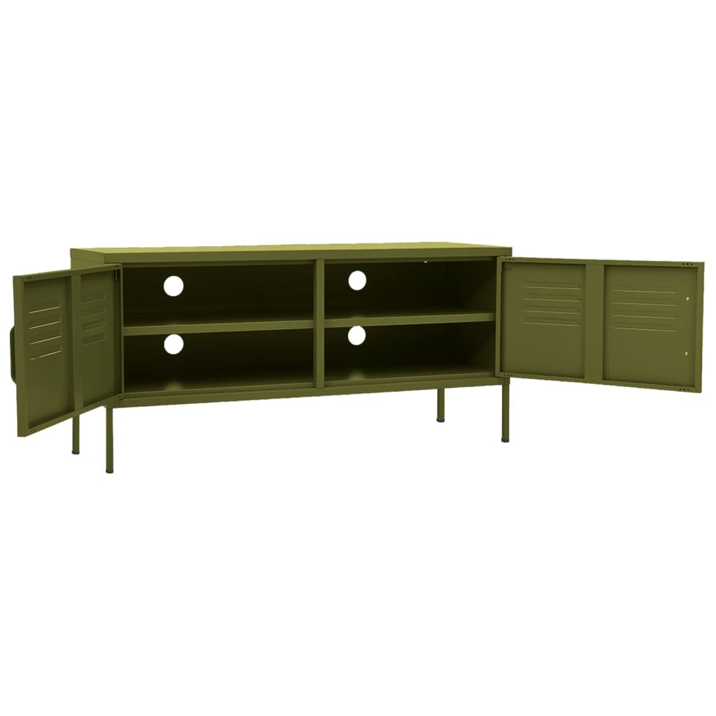Meuble TV vert olive 105x35x50 cm acier