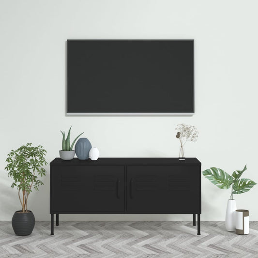 Meuble TV noir 105x35x50 cm en acier