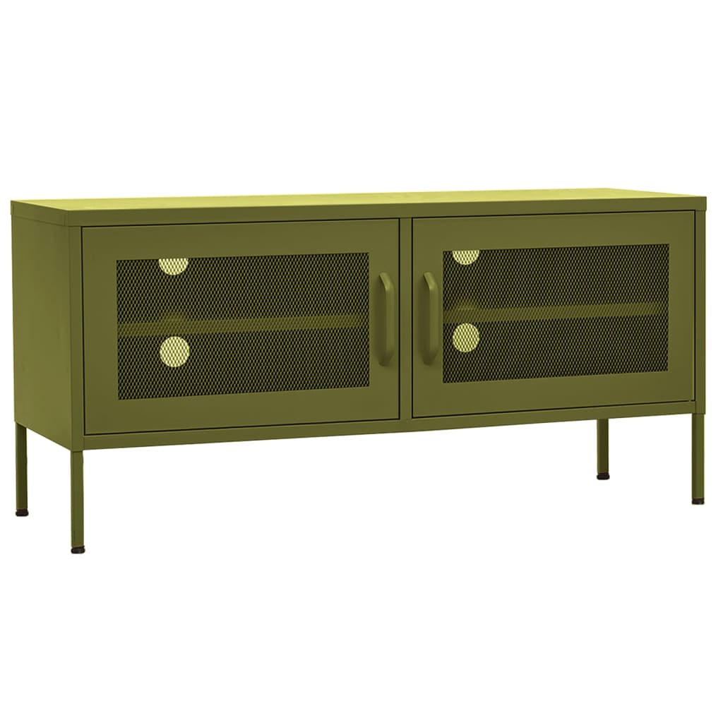 Meuble TV vert olive 105x35x50 cm acier
