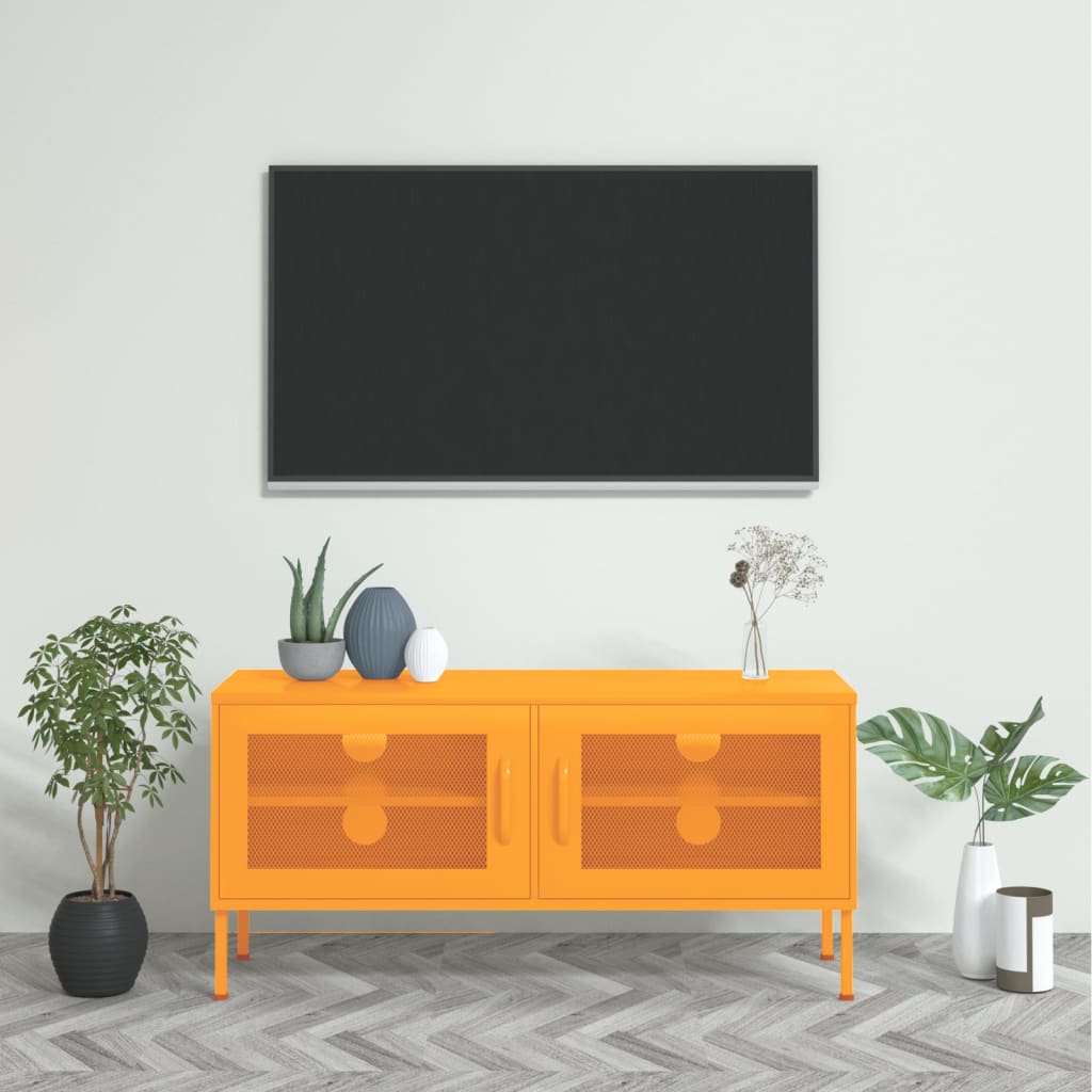 Meuble TV jaune moutarde 105x35x50 cm acier