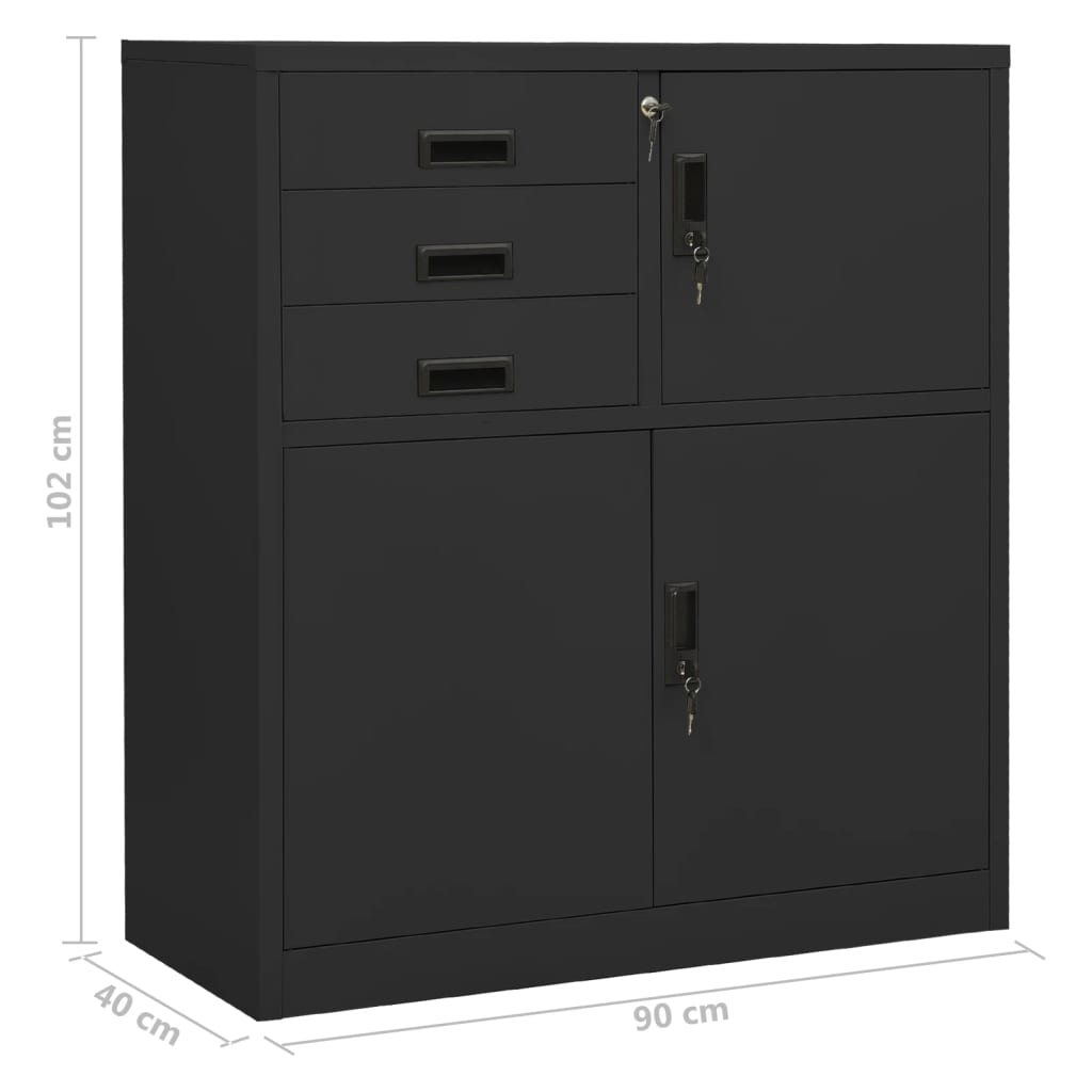 Armoire de bureau anthracite 90x40x102 cm en acier