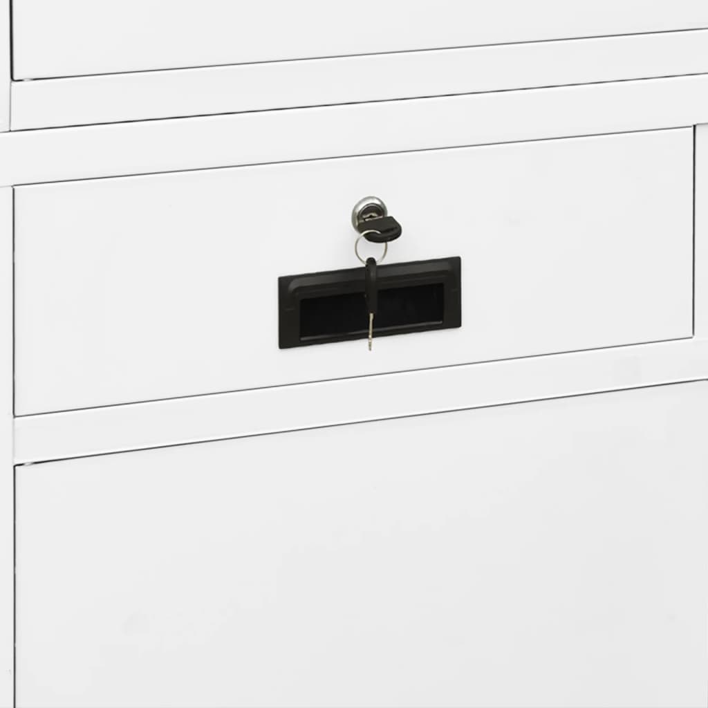Office cabinet white 90x40x180 cm steel and tempered glass