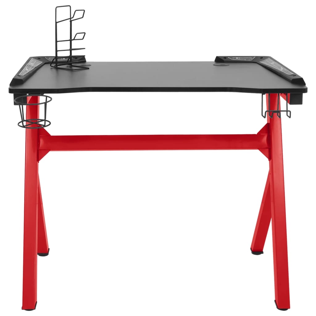 Gaming-Schreibtisch mit LED Y-Gestell Schwarz Rot 110x60x75 cm