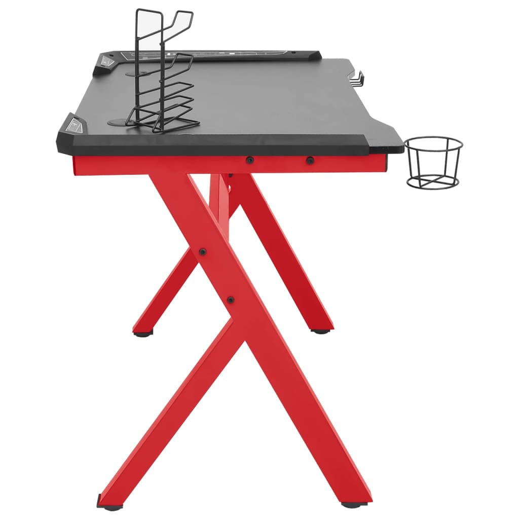 Gaming-Schreibtisch mit LED Y-Gestell Schwarz Rot 110x60x75 cm