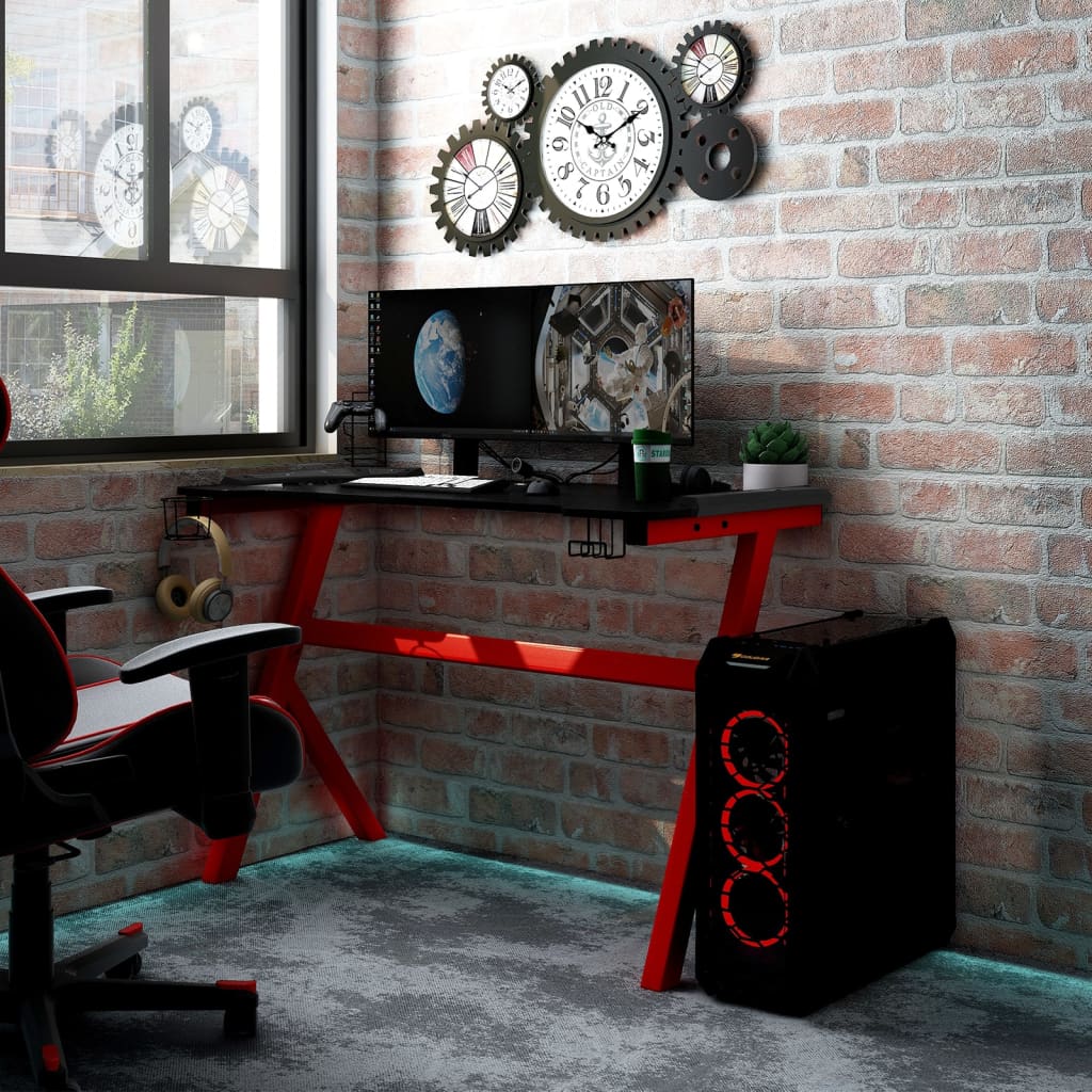 Gaming-Schreibtisch mit LED Y-Gestell Schwarz Rot 110x60x75 cm