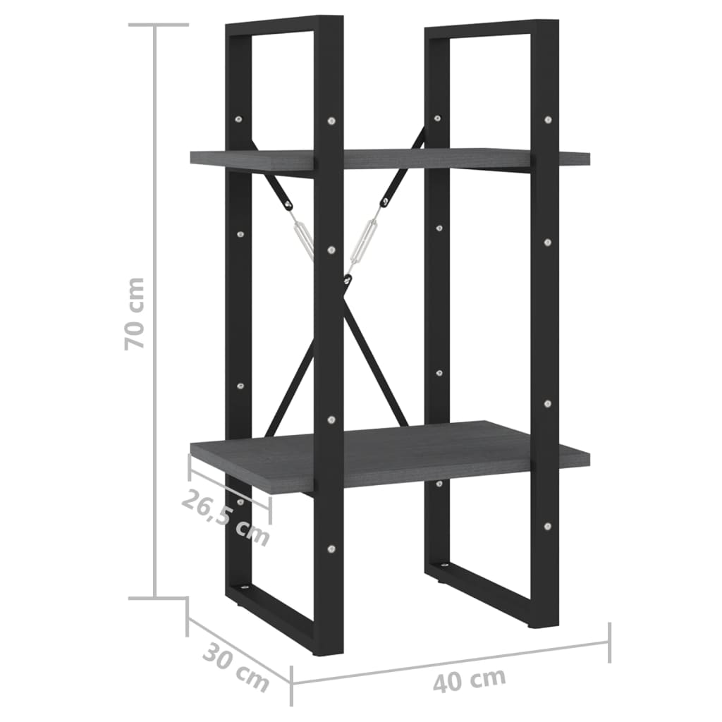 Bookcase 2 Shelves Grey 40x30x70 cm Solid Pine